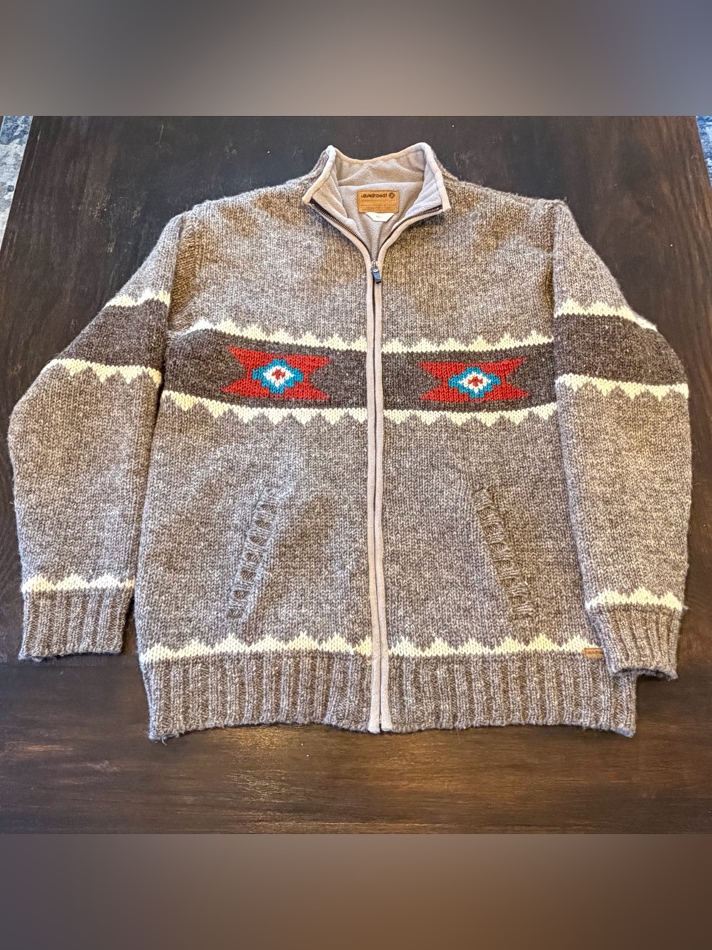 Men's Laundromat 100%
Wool Fleece-Lined Full Zip
Sweater Southwestern Aztec
Grey